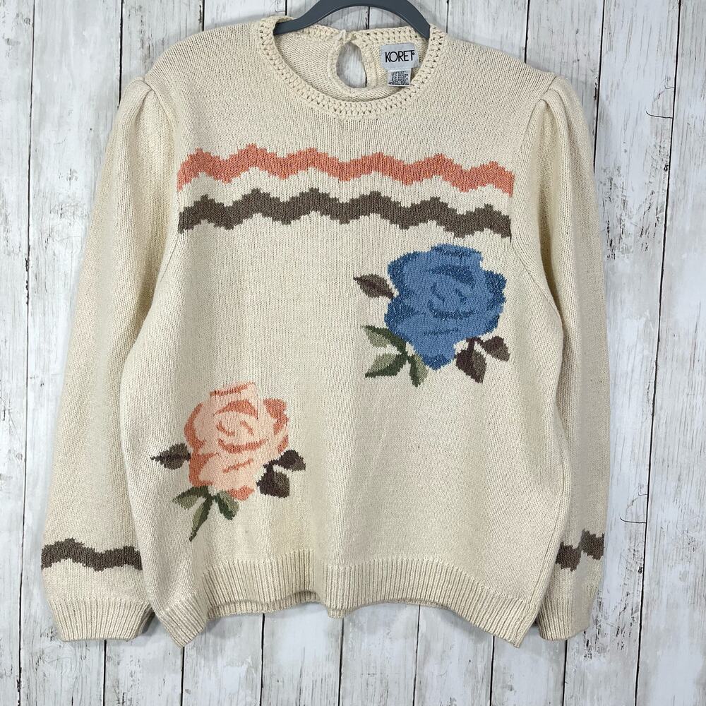 Koret Vintage Silk Angora Floral Long Sleeve Sweater 2X